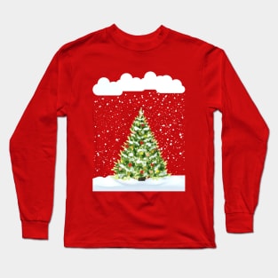 Christmas tree snowing outdoor Christmas tree in snowstorm snow lover Long Sleeve T-Shirt